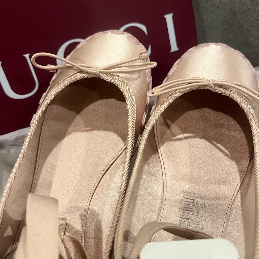 New Gucci Light Pink Ribbon Ballet Flats GG logo - Picture 13 of 15